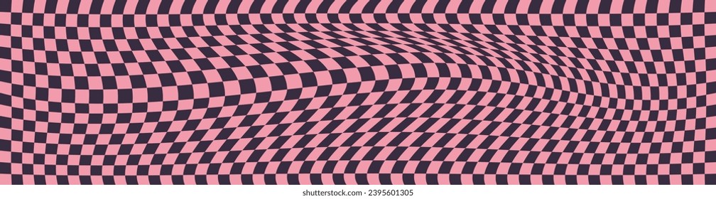 Psychedelic checkerboard, abstract groovy background in retro style