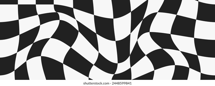 Psychedelic Checkerboard. Abstract groovy background. Hippie horizontal backdrop. Y2k aesthetic. Retro funky vector illustration. Pattern in trendy 70s cartoon style.