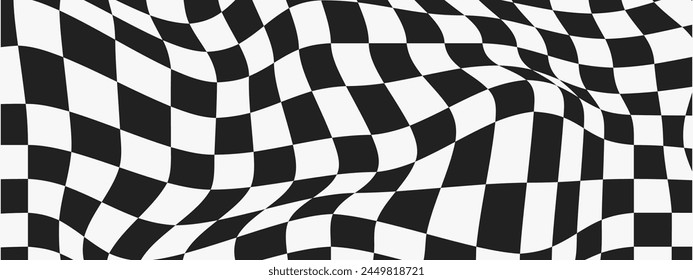 Psychedelic Checkerboard. Abstract groovy background. Hippie horizontal backdrop. Y2k aesthetic. Retro funky vector illustration. Pattern in trendy 70s cartoon style.