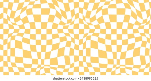 Psychedelic checkerboard background. Wavy vector illustrations, trendy psychedelic style and groovy color checkerboard