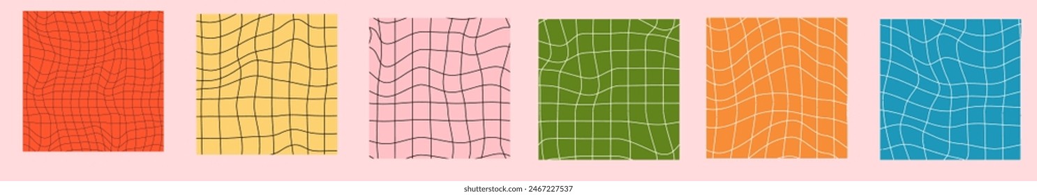Psychedelic checkerboard background. Wavy vector illustrations, trendy psychedelic style and groovy color checkerboard