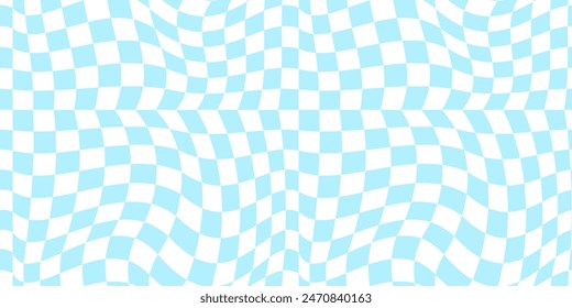 Psychedelic checkerboard background. Wavy vector illustrations, trendy psychedelic style and groovy color checkerboard