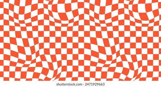 Psychedelic checkerboard background. Wavy vector illustrations, trendy psychedelic style and groovy color checkerboard