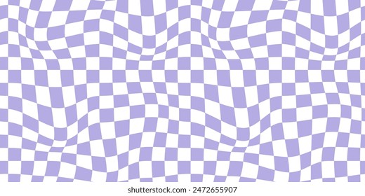 Psychedelic checkerboard background. Wavy vector illustrations, trendy psychedelic style and groovy color checkerboard