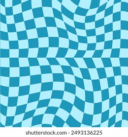 Psychedelic checkerboard background. Wavy vector illustrations, trendy psychedelic style and groovy color checkerboard