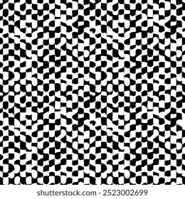 Psychedelic checkerboard or camouflage. Visually striking design featuring black white colors. Trippy geometric shapes. Optical illusions, retro art, mesmerizing visual vintage vector illustration