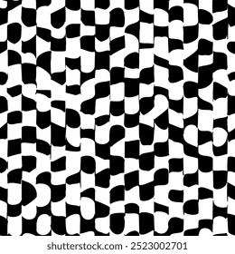 Psychedelic checkerboard or camouflage. Visually striking design featuring black white colors. Trippy geometric shapes. Optical illusions, retro art, mesmerizing visual vintage vector illustration