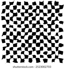 Psychedelic checkerboard or camouflage. Visually striking design featuring black white colors. Trippy geometric shapes. Optical illusions, retro art, mesmerizing visual vintage vector illustration