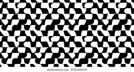 Psychedelic checkerboard or camouflage. Visually striking design featuring black white colors. Trippy geometric shapes. Optical illusions, retro art, mesmerizing visual vintage vector illustration