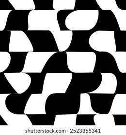 Psychedelic checkerboard or camouflage. Visually striking design featuring black white colors. Trippy geometric shapes. Optical illusions, retro art, mesmerizing visual vintage vector illustration