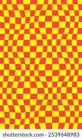 Psychedelic checkerboard in Catalonia flag style. Red stripes on a yellow background. Catalan identity and pride. Regions struggle for independence, autonomy and cultural heritage vector illustration