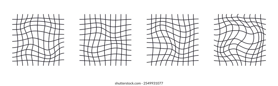 Cuadrícula de tablero de ajedrez psicodélico. Diseño visualmente llamativo con colores blanco y negro en contraste. Trippy Formas geométricas. Ilusiones ópticas y arte retro, fascinante Ilustración vectorial visual vintage