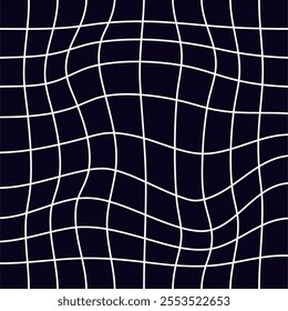 Psychedelic checkerboard grid. Visually striking design featuring contrast black white colors. Trippy geometric shapes. Optical illusions and retro art, mesmerizing visual vintage vector illustration