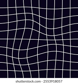 Psychedelic checkerboard grid. Visually striking design featuring contrast black white colors. Trippy geometric shapes. Optical illusions and retro art, mesmerizing visual vintage vector illustration