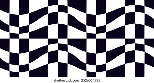 Psychedelic checkerboard, mosaic ornament. Visually striking design featuring black white colors. Trippy geometric shapes. Optical illusions, retro art, mesmerizing visual vintage vector illustration