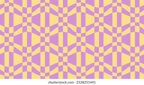 Tablero de ajedrez psicodélico, adorno de mosaico. Diseño visualmente llamativo con colores pastel. Trippy Formas geométricas. Ilusiones ópticas, arte retro, fascinante Ilustración vectorial visual vintage