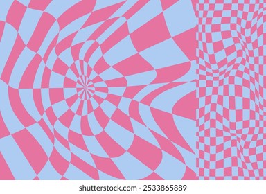 Psychedelic checkerboard, mosaic ornament. Visually striking design featuring pastel colors. Trippy geometric shapes. Optical illusions, retro art, mesmerizing visual vintage vector illustration