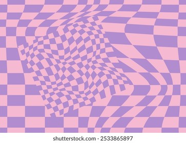 Psychedelic checkerboard, mosaic ornament. Visually striking design featuring pastel colors. Trippy geometric shapes. Optical illusions, retro art, mesmerizing visual vintage vector illustration