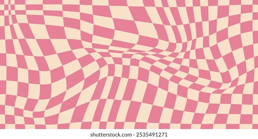 Tablero de ajedrez psicodélico, adorno de mosaico. Diseño visualmente llamativo con colores pastel. Trippy Formas geométricas. Ilusiones ópticas, arte retro, fascinante Ilustración vectorial visual vintage