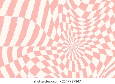 Psychedelic checkerboard, mosaic ornament. Visually striking design featuring pastel colors. Trippy geometric shapes. Optical illusions, retro art, mesmerizing visual vintage vector illustration