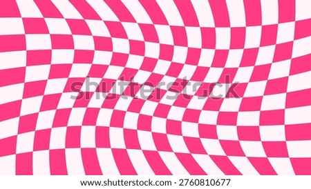 Psychedelic Checkerboard neon pink pattern. Y2k chessboard optical illusion background. Surreal square funky print design. Distorted geometric grid checker wallpaper. Vector illustration