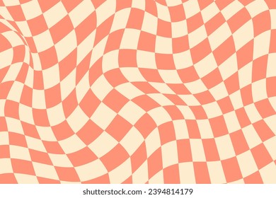 Psychedelic checkerboard pattern. Funky checkered background. Distorted graphic retro style.