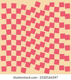 Psychedelic checkerboard pattern. Visually striking design featuring pastel colors and trippy geometric shapes groovy style. Optical illusions retro art, graphic mesmerizing visual vector illustration