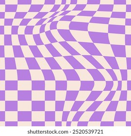 Psychedelic checkerboard pattern. Visually striking design featuring pastel colors and trippy geometric shapes groovy style. Optical illusions retro art, graphic mesmerizing visual vector illustration