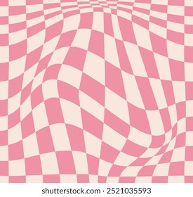 Psychedelic checkerboard pattern. Visually striking design featuring pastel colors and trippy geometric shapes groovy style. Optical illusions retro art, graphic mesmerizing visual vector illustration