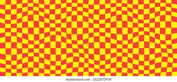 Psychedelic checkerboard pattern. Visually striking design featuring contrast colors and trippy geometric shapes y2k style. Optical illusions retro art, graphic mesmerizing visual vector illustration