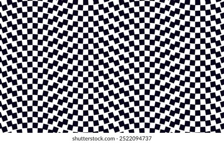 Psychedelic checkerboard pattern. Visually striking design featuring contrast black white colors and trippy geometric shapes. Optical illusions and retro art, mesmerizing visual vector illustration