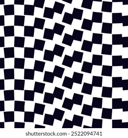 Psychedelic checkerboard pattern. Visually striking design featuring contrast black white colors and trippy geometric shapes. Optical illusions and retro art, mesmerizing visual vector illustration