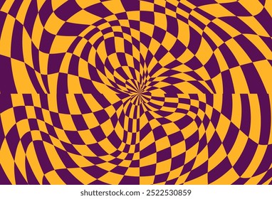 Psychedelic checkerboard pattern. Visually striking design featuring contrast colors and trippy geometric shapes y2k style. Optical illusions retro art, graphic mesmerizing visual vector illustration