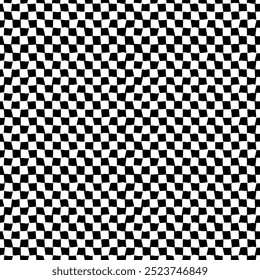 Psychedelic checkerboard pattern. Visually striking design featuring contrast black white colors and trippy geometric shapes. Optical illusions and retro art, mesmerizing visual vector illustration