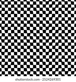 Psychedelic checkerboard pattern. Visually striking design featuring contrast black white colors and trippy geometric shapes. Optical illusions and retro art, mesmerizing visual vector illustration