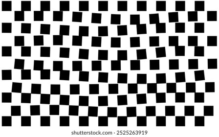 Psychedelic checkerboard pattern. Visually striking design featuring contrast black white colors and trippy geometric shapes. Optical illusions and retro art, mesmerizing visual vector illustration