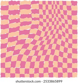 Psychedelic checkerboard pattern. Visually striking design featuring pastel colors and trippy geometric shapes groovy style. Optical illusions retro art, graphic mesmerizing visual vector illustration