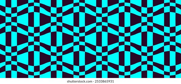 Psychedelic checkerboard pattern. Visually striking design featuring contrast colors and trippy geometric shapes y2k style. Optical illusions retro art, graphic mesmerizing visual vector illustration