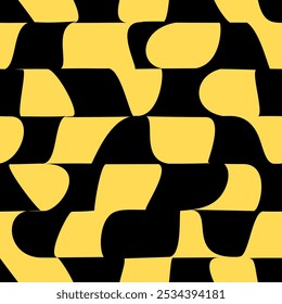 Psychedelic checkerboard pattern. Visually striking design featuring contrast black white colors and trippy geometric shapes. Optical illusions and retro art, mesmerizing visual vector illustration