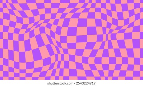 Psychedelic checkerboard pattern. Visually striking design featuring pastel colors and trippy geometric shapes groovy style. Optical illusions retro art, graphic mesmerizing visual vector illustration