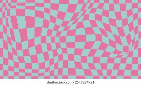 Patrón de tablero de ajedrez psicodélico. Diseño visualmente llamativo con colores pastel y Formas geométricas trippy estilo groovy. Ilusiones ópticas de arte retro, Ilustración vectorial visual hipnotizante gráfica