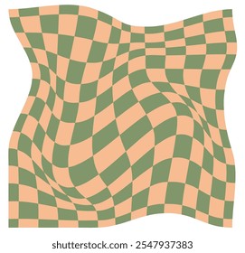 Psychedelic checkerboard pattern. Visually striking design featuring pastel colors and trippy geometric shapes groovy style. Optical illusions retro art, graphic mesmerizing visual vector illustration