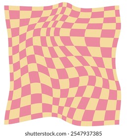 Psychedelic checkerboard pattern. Visually striking design featuring pastel colors and trippy geometric shapes groovy style. Optical illusions retro art, graphic mesmerizing visual vector illustration