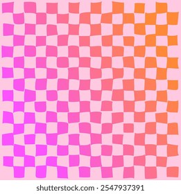 Psychedelic checkerboard pattern. Visually striking design featuring pastel colors and trippy geometric shapes groovy style. Optical illusions retro art, graphic mesmerizing visual vector illustration