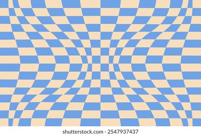 Psychedelic checkerboard pattern. Visually striking design featuring pastel colors and trippy geometric shapes groovy style. Optical illusions retro art, graphic mesmerizing visual vector illustration