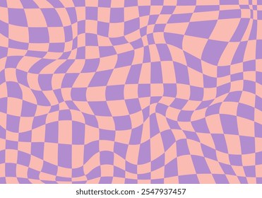 Psychedelic checkerboard pattern. Visually striking design featuring pastel colors and trippy geometric shapes groovy style. Optical illusions retro art, graphic mesmerizing visual vector illustration