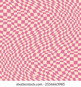 Psychedelic checkerboard pattern. Visually striking design featuring pastel colors and trippy geometric shapes groovy style. Optical illusions retro art, graphic mesmerizing visual vector illustration