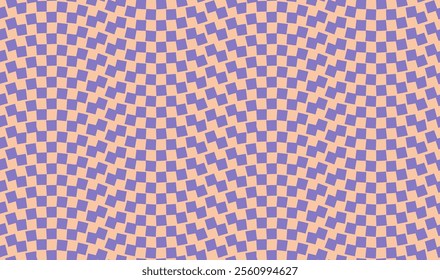 Psychedelic checkerboard pattern. Visually striking design featuring pastel colors and trippy geometric shapes groovy style. Optical illusions retro art, graphic mesmerizing visual vector illustration