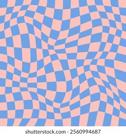 Psychedelic checkerboard pattern. Visually striking design featuring pastel colors and trippy geometric shapes groovy style. Optical illusions retro art, graphic mesmerizing visual vector illustration