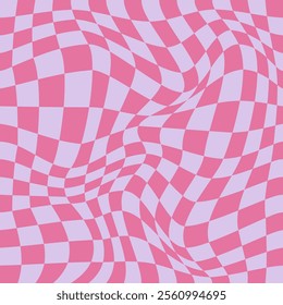 Psychedelic checkerboard pattern. Visually striking design featuring pastel colors and trippy geometric shapes groovy style. Optical illusions retro art, graphic mesmerizing visual vector illustration